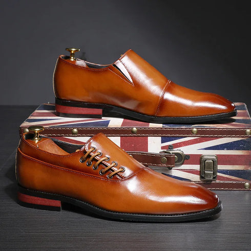 Elegant Men's Dress Shoes - Premium Business Leather Lace-up Brogue Footwear for Formal Events and Weddings